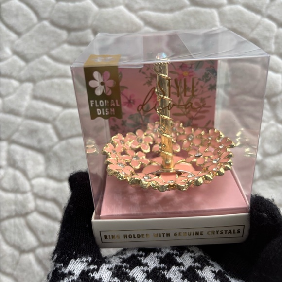 Floral Dish Ring Holder with Genuine Crystals - Picture 4 of 10